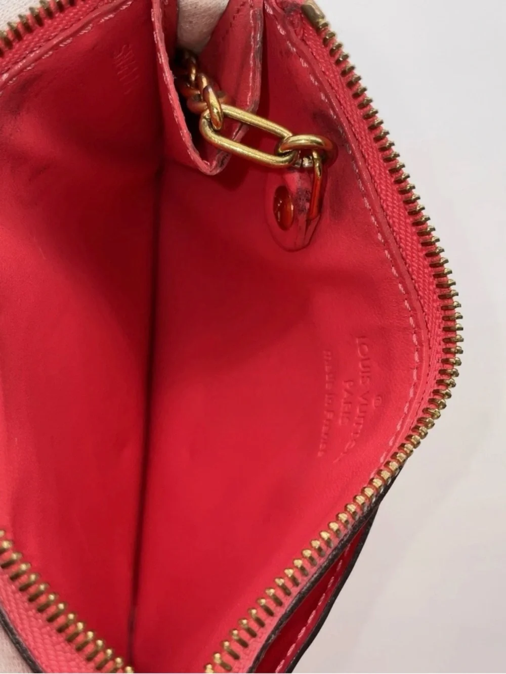 Auth Louis Vuitton Monogram Vernis Pochette Clé Orange Sunset